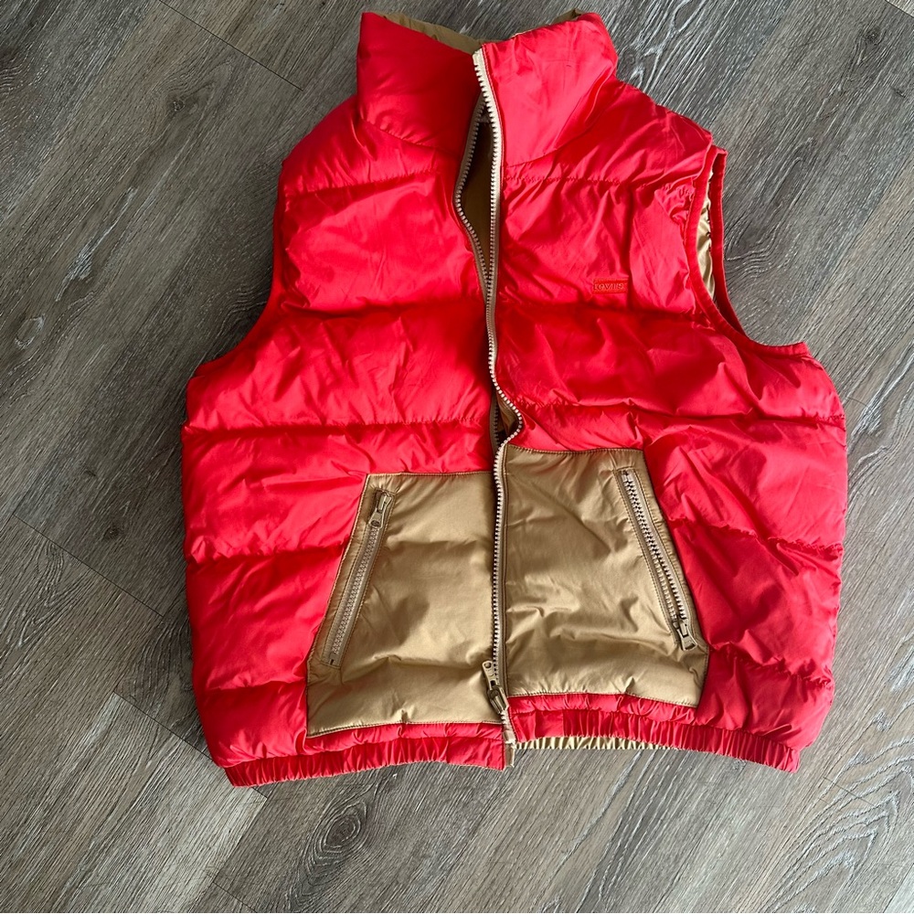 Red and Tan women’s Puffer Vest